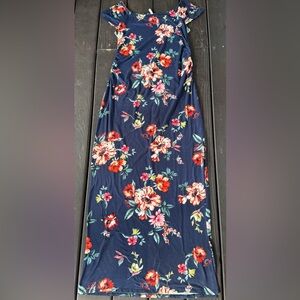 Navy blue off shoulder Floral Motherbee‎ Maternity Split- hem Maxi dress Size L